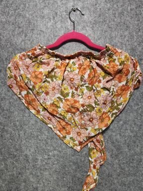 Just Peely New York Floral Off Shoulder Crop Top Tie Front Boho Women's S/M
